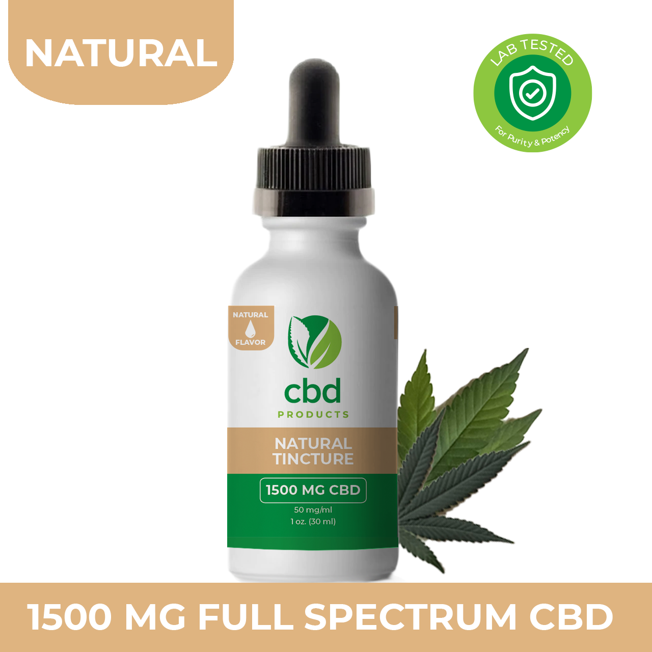 Tintura de sabor natural de productos CBD de espectro completo de 1500 mg 