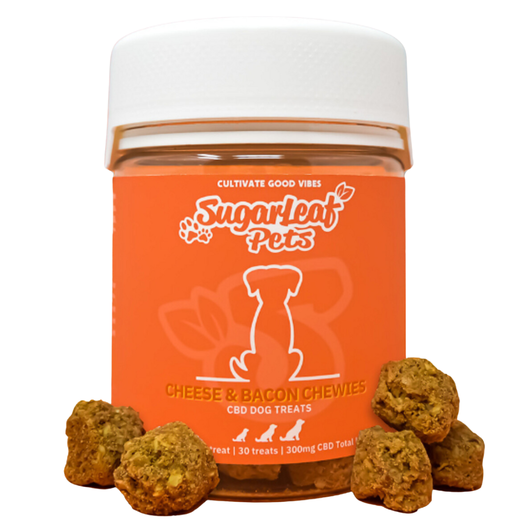 Golosinas masticables con tocino y queso de hoja de azúcar Golosinas para perros con CBD de espectro completo | 300MG | 30 quilates. 