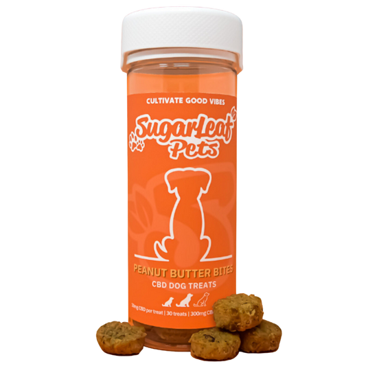 Bocaditos de mantequilla de maní Sugarleaf Golosinas para perros con CBD de espectro completo | 300 mg | 30 quilates. 